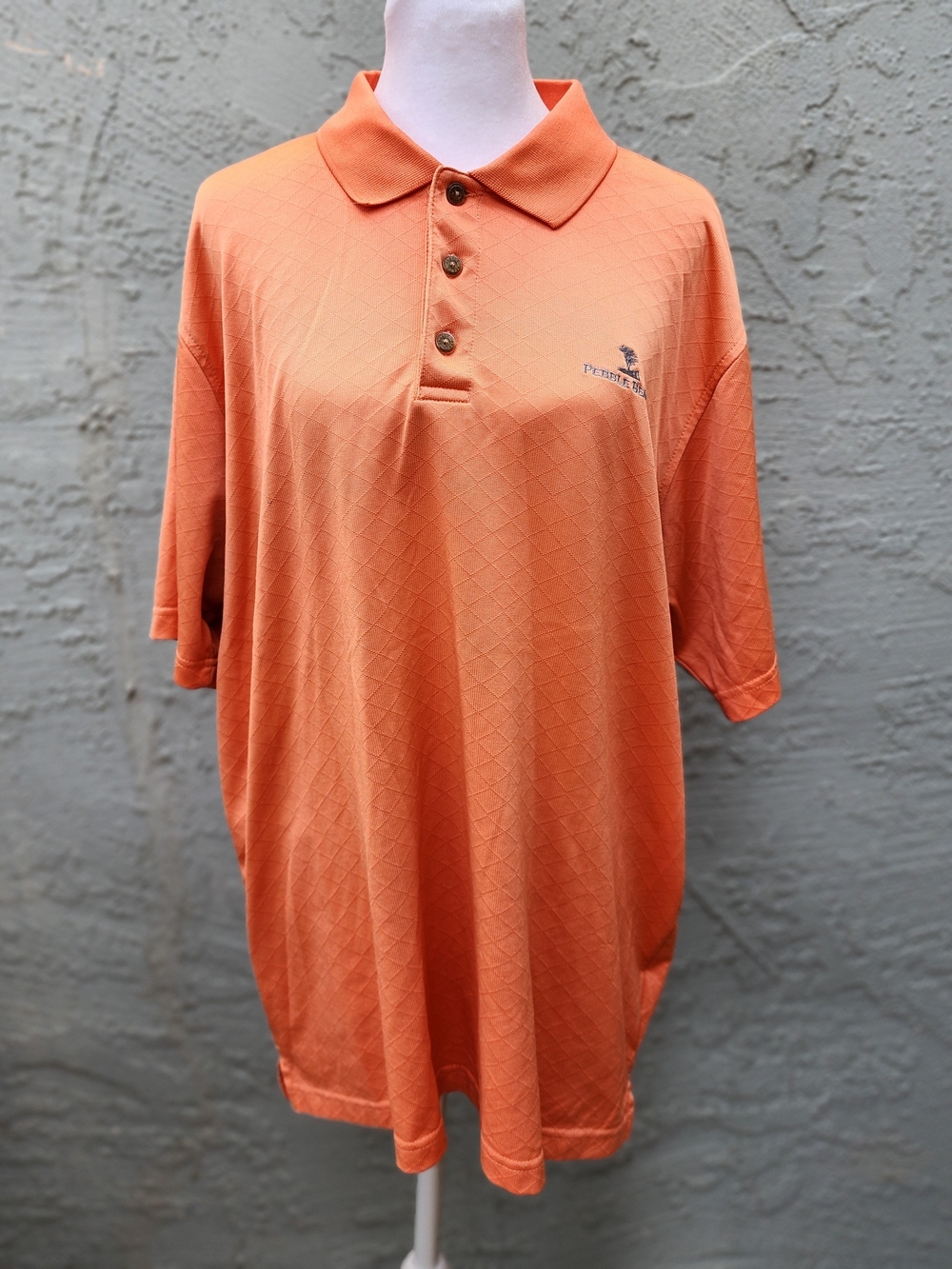 Pebble Beach Performance Mens Orange Diamond Texture Golf Polo Shirt Large L